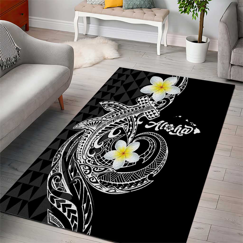 Aloha Hammerhead Shark Area Rug Black Hawaiian Kakau Tribal Tattoo LT9 - Polynesian Pride