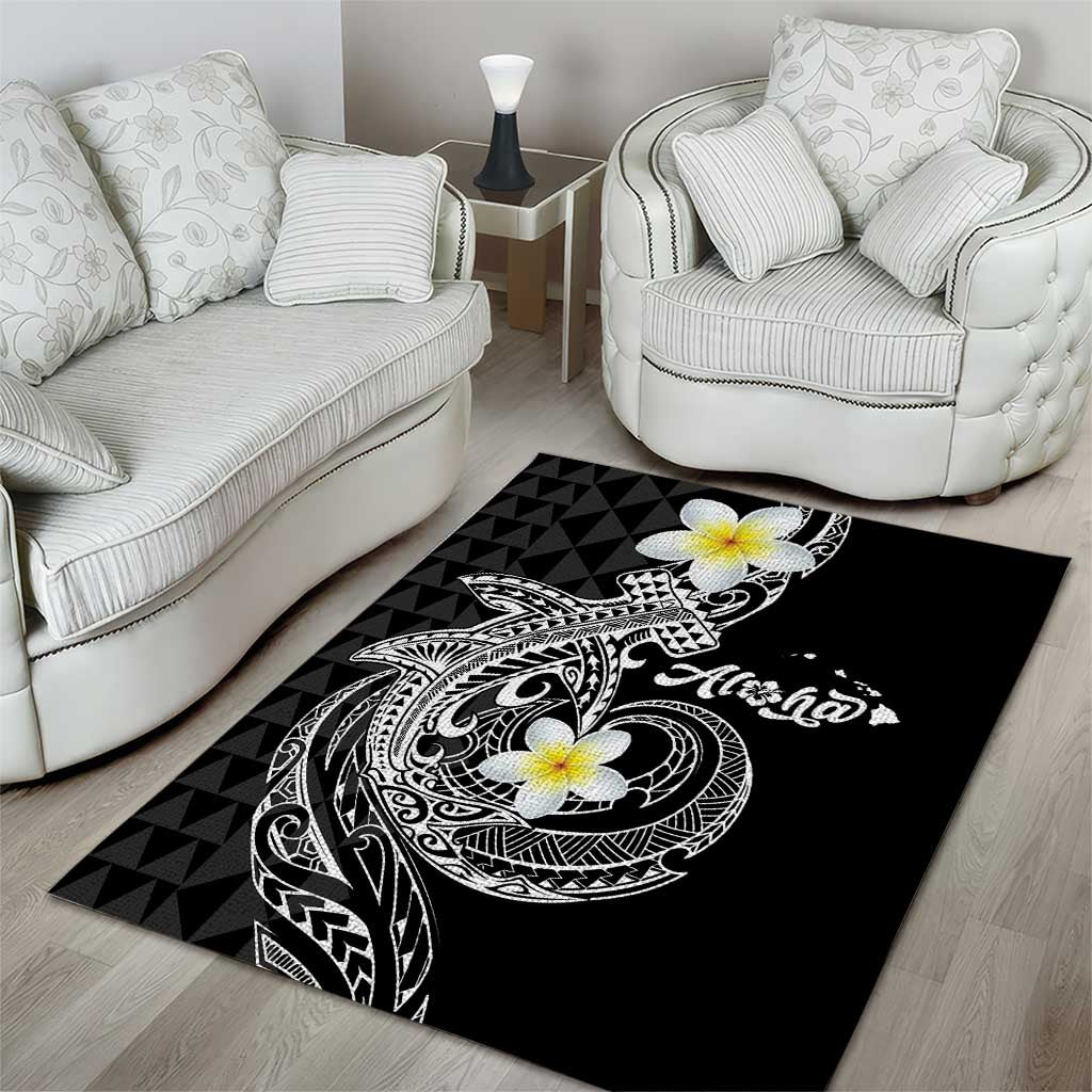 Aloha Hammerhead Shark Area Rug Black Hawaiian Kakau Tribal Tattoo LT9 - Polynesian Pride