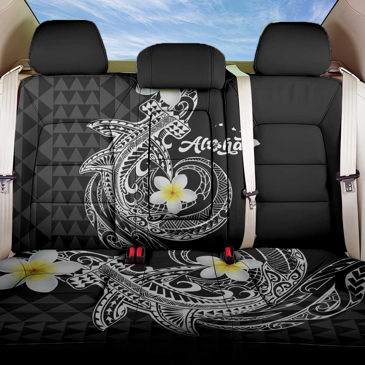 Aloha Hammerhead Shark Back Car Seat Cover Black Hawaiian Kakau Tribal Tattoo