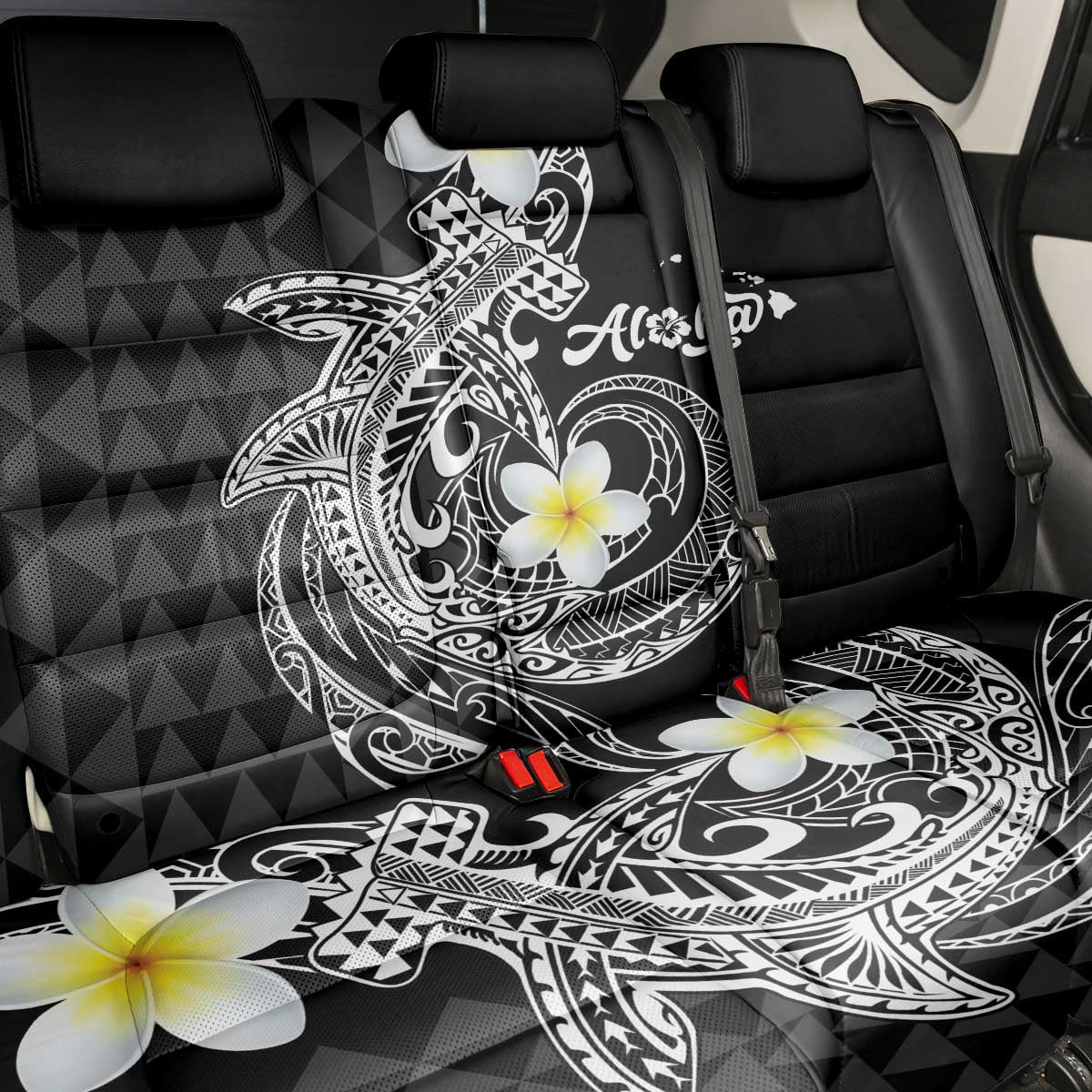 Aloha Hammerhead Shark Back Car Seat Cover Black Hawaiian Kakau Tribal Tattoo