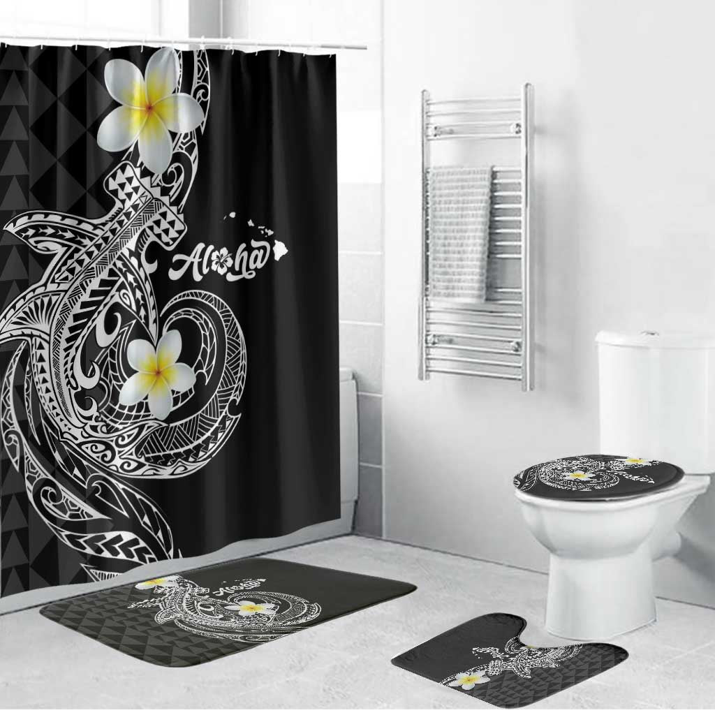 Aloha Hammerhead Shark Bathroom Set Black Hawaiian Kakau Tribal Tattoo - Polynesian Pride