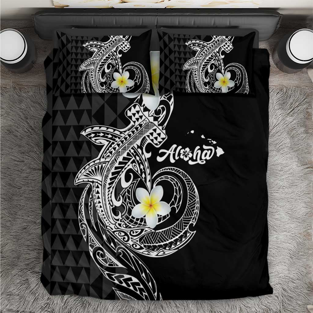 Aloha Hammerhead Shark Bedding Set Black Hawaiian Kakau Tribal Tattoo