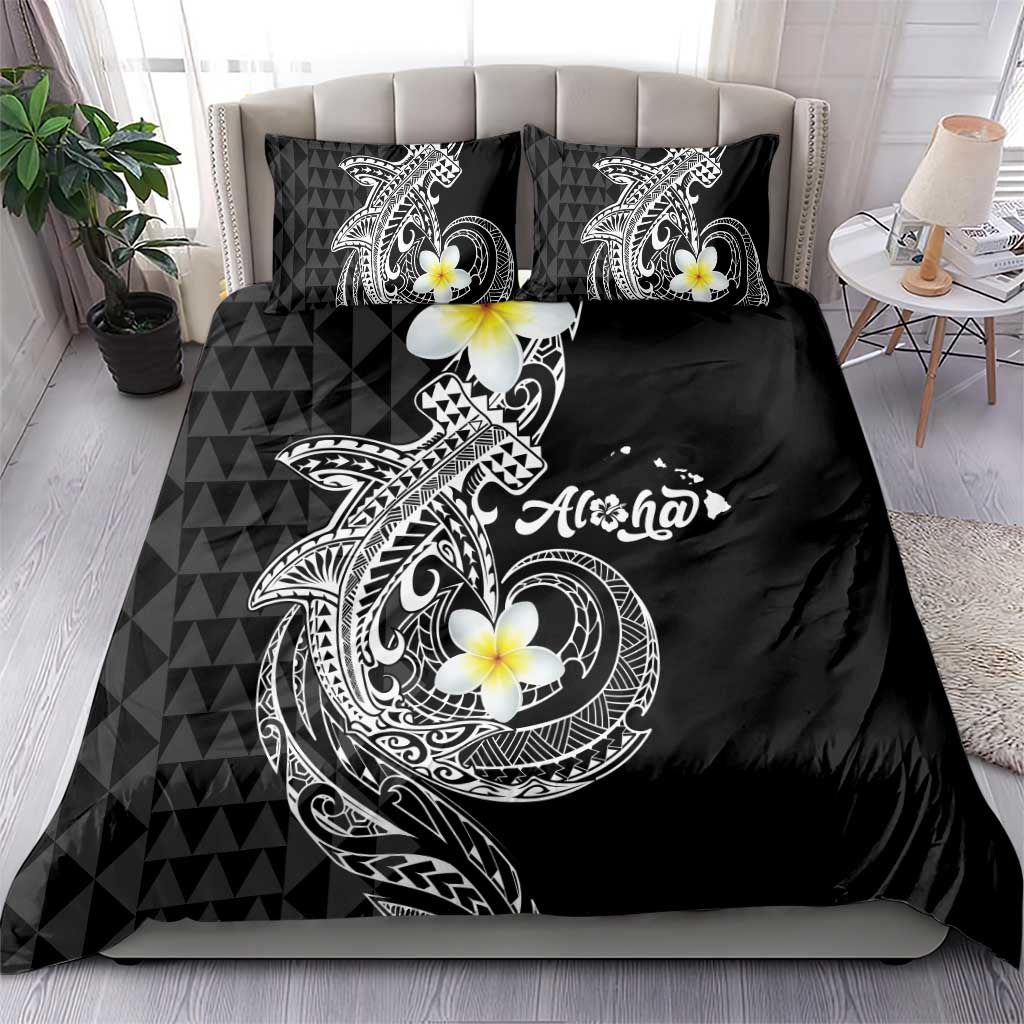 Aloha Hammerhead Shark Bedding Set Black Hawaiian Kakau Tribal Tattoo