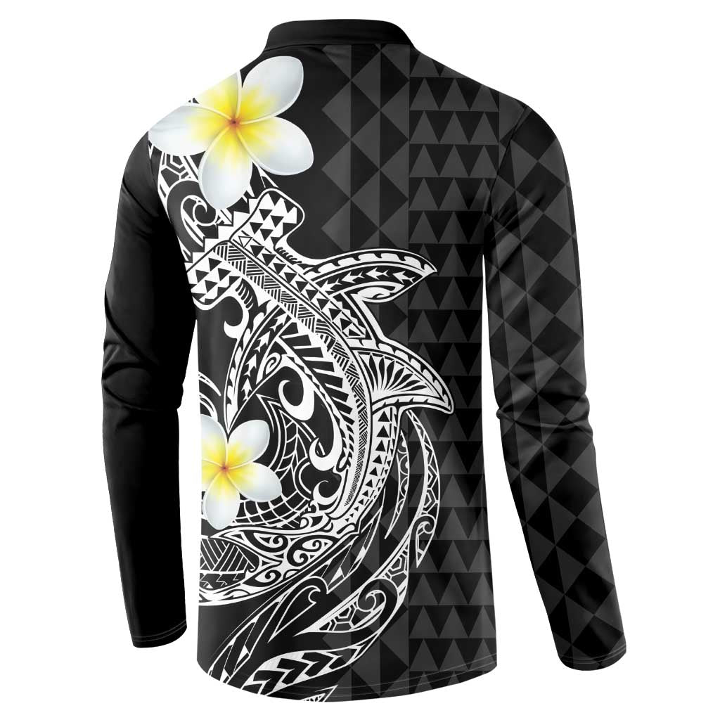 Aloha Hammerhead Shark Button Sweatshirt Black Hawaiian Kakau Tribal Tattoo LT9 - Polynesian Pride