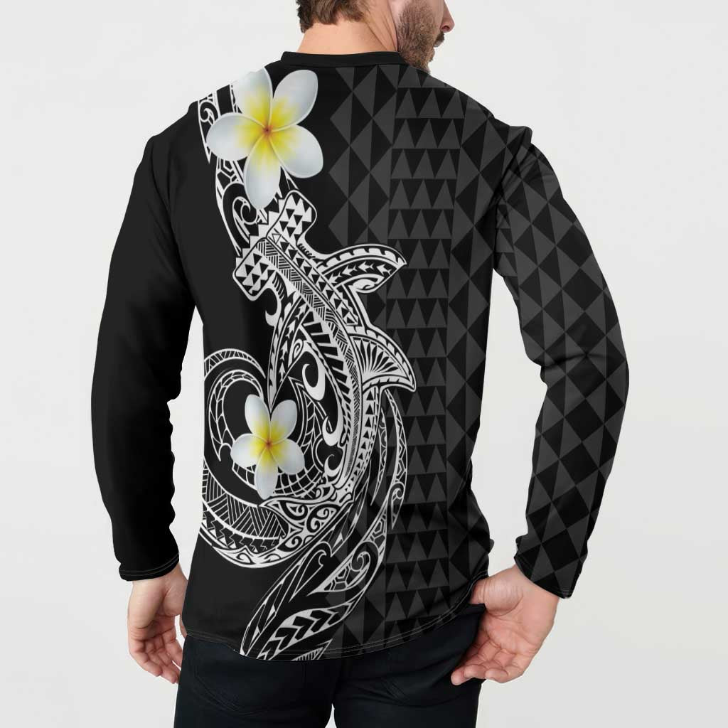 Aloha Hammerhead Shark Button Sweatshirt Black Hawaiian Kakau Tribal Tattoo LT9 - Polynesian Pride