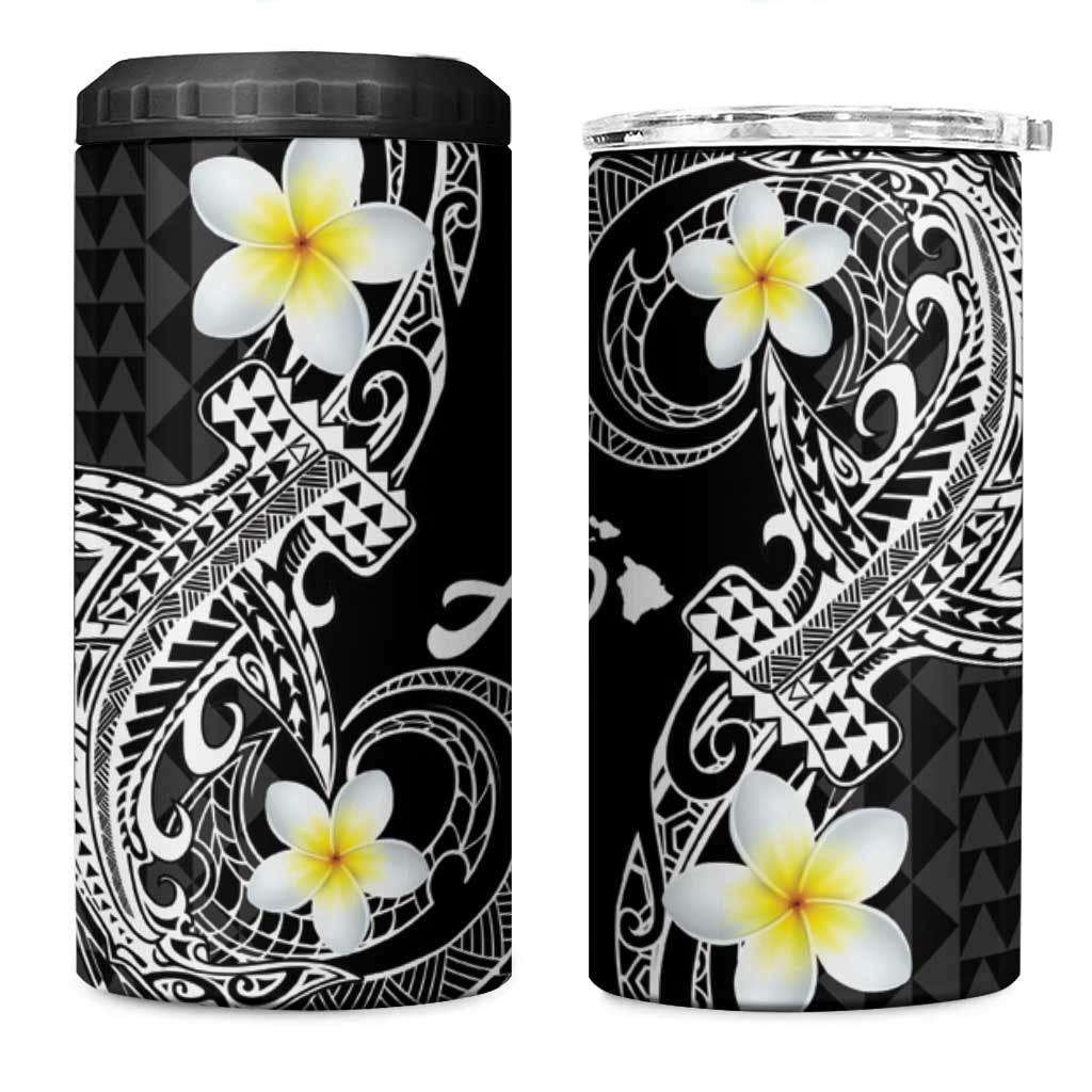 Aloha Hammerhead Shark 4 in 1 Can Cooler Tumbler Black Hawaiian Kakau Tribal Tattoo
