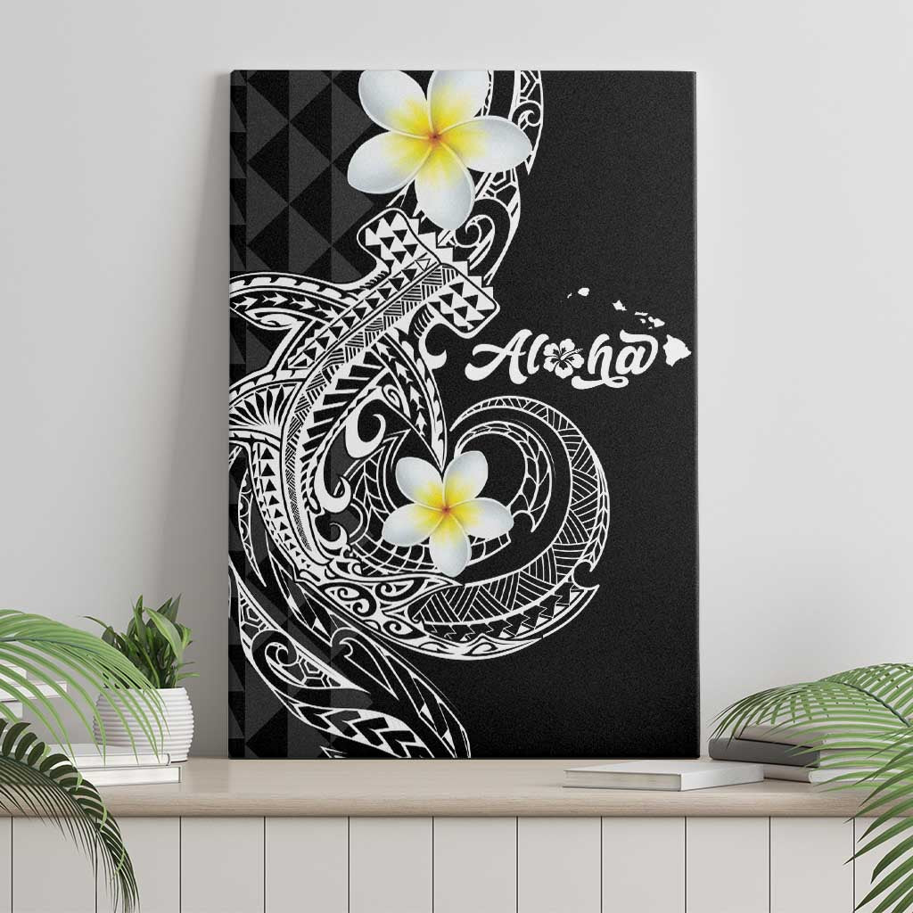 Aloha Hammerhead Shark Canvas Wall Art Black Hawaiian Kakau Tribal Tattoo