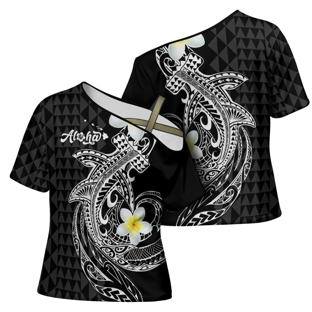 Aloha Hammerhead Shark Cross Shoulder Shirt Black Hawaiian Kakau Tribal Tattoo LT9 - Polynesian Pride