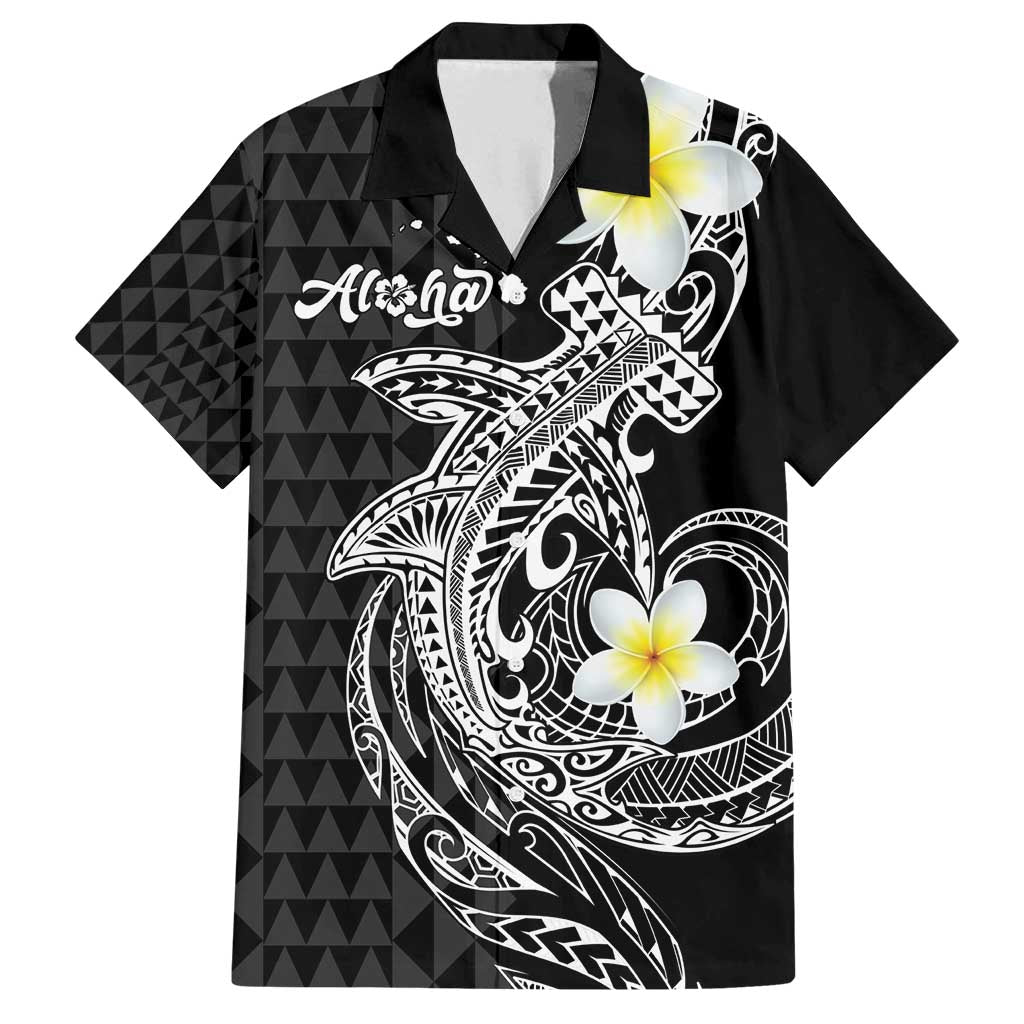 Aloha Hammerhead Shark Family Matching Long Sleeve Bodycon Dress and Hawaiian Shirt Black Hawaiian Kakau Tribal Tattoo