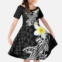 Aloha Hammerhead Shark Family Matching Short Sleeve Bodycon Dress and Hawaiian Shirt Black Hawaiian Kakau Tribal Tattoo