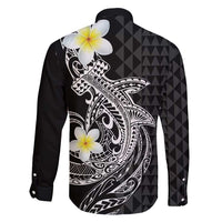 Aloha Hammerhead Shark Family Matching Short Sleeve Bodycon Dress and Hawaiian Shirt Black Hawaiian Kakau Tribal Tattoo