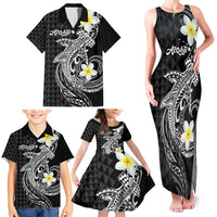 Aloha Hammerhead Shark Family Matching Tank Maxi Dress and Hawaiian Shirt Black Hawaiian Kakau Tribal Tattoo