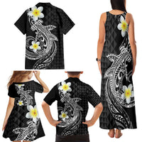 Aloha Hammerhead Shark Family Matching Tank Maxi Dress and Hawaiian Shirt Black Hawaiian Kakau Tribal Tattoo