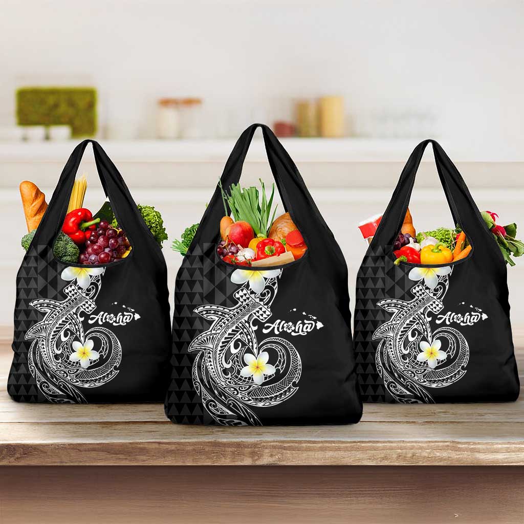Aloha Hammerhead Shark Grocery Bag Black Hawaiian Kakau Tribal Tattoo
