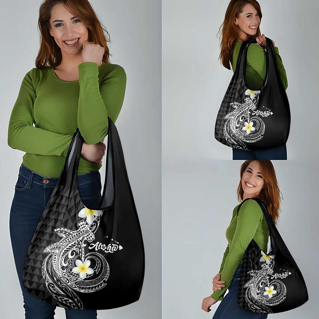 Aloha Hammerhead Shark Grocery Bag Black Hawaiian Kakau Tribal Tattoo