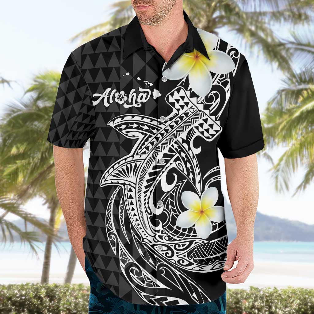 Aloha Hammerhead Shark Hawaiian Shirt Black Hawaiian Kakau Tribal Tattoo