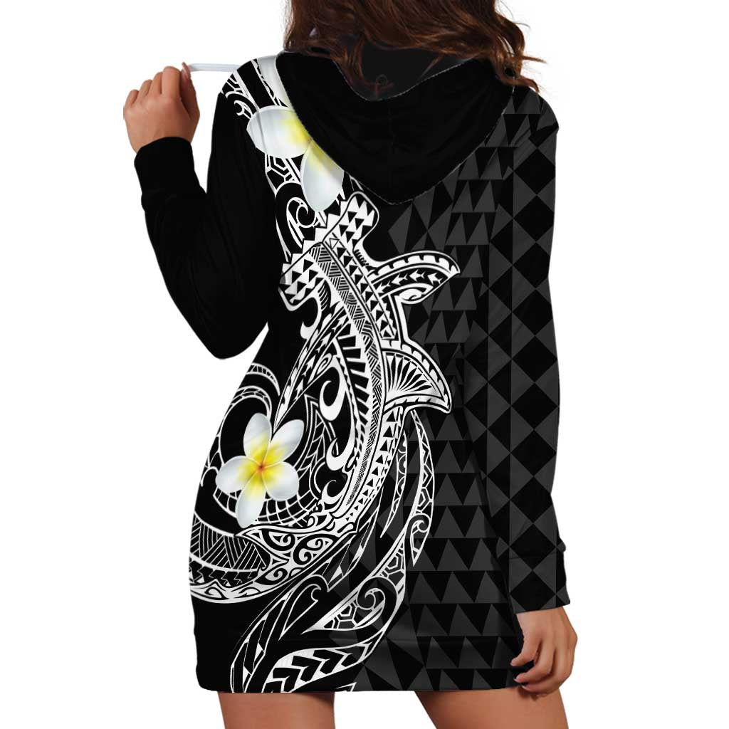 Aloha Hammerhead Shark Hoodie Dress Black Hawaiian Kakau Tribal Tattoo