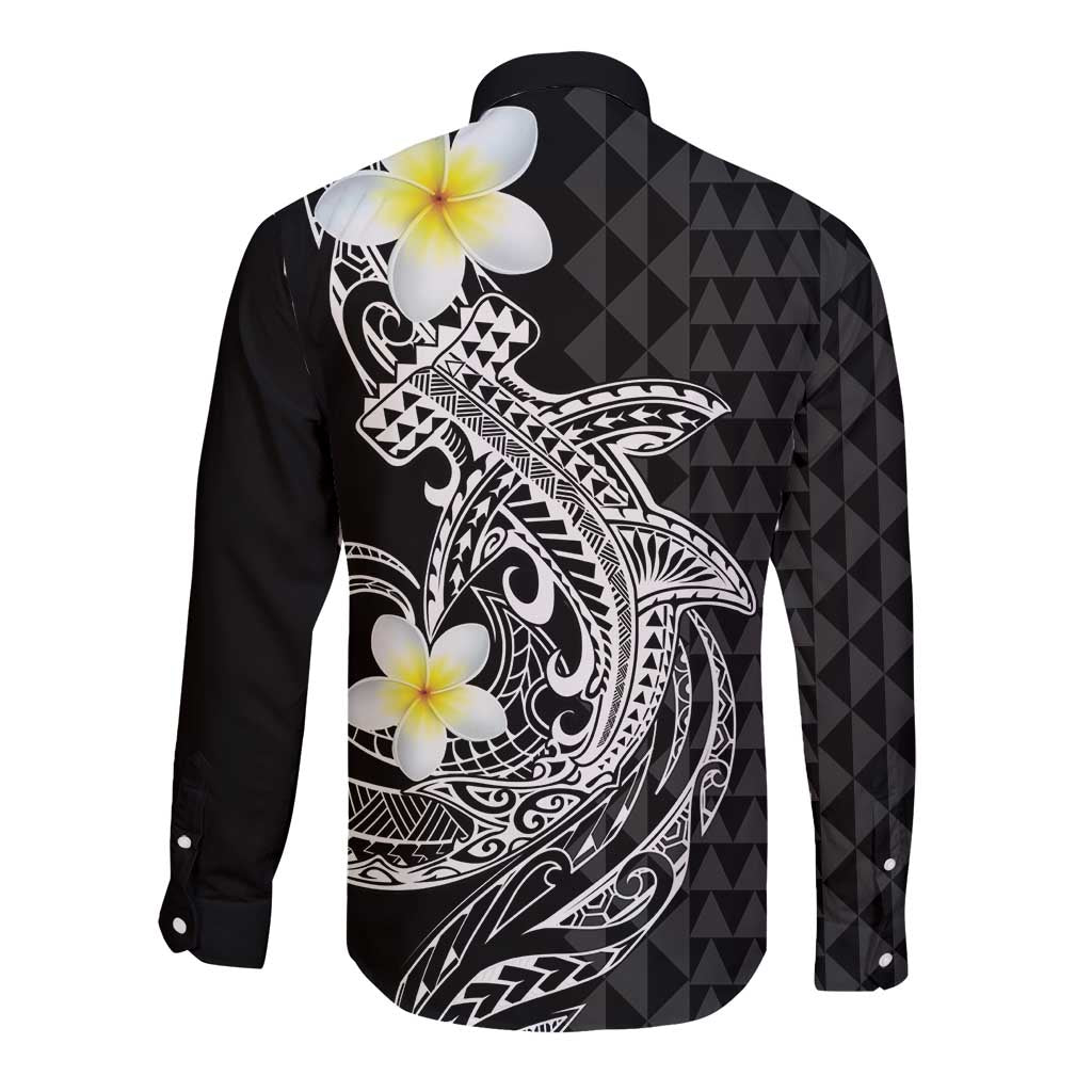 Aloha Hammerhead Shark Long Sleeve Button Shirt Black Hawaiian Kakau Tribal Tattoo