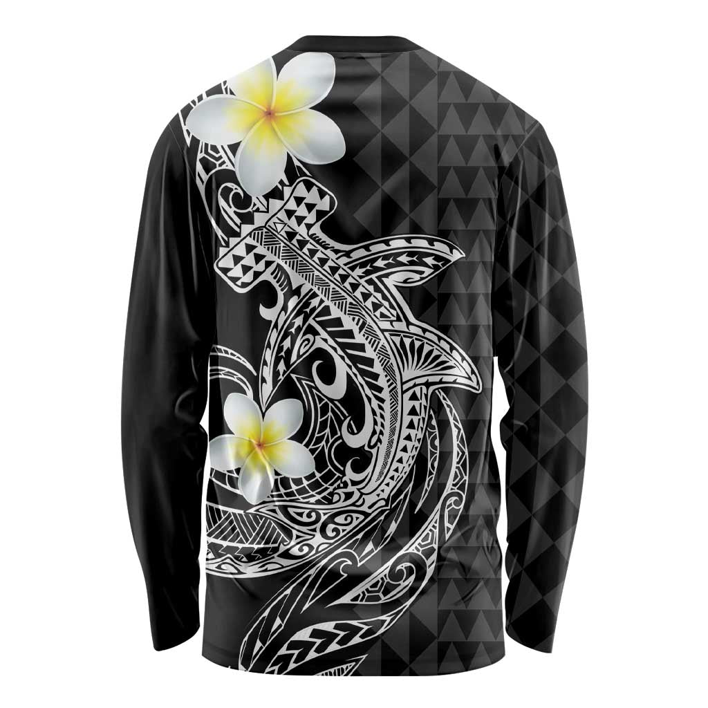 Aloha Hammerhead Shark Long Sleeve Shirt Black Hawaiian Kakau Tribal Tattoo LT9 - Polynesian Pride