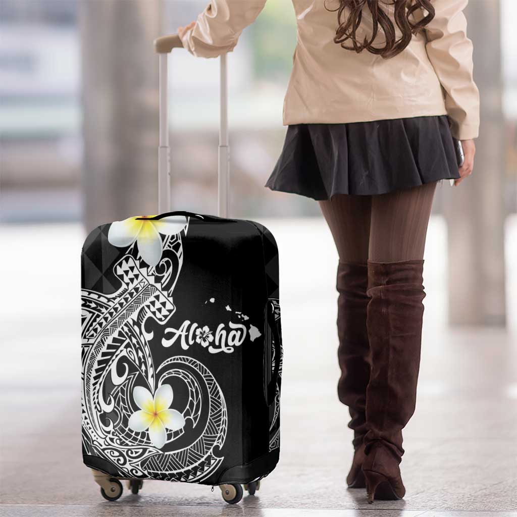 Aloha Hammerhead Shark Luggage Cover Black Hawaiian Kakau Tribal Tattoo