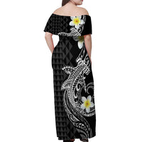 Aloha Hammerhead Shark Off Shoulder Maxi Dress Black Hawaiian Kakau Tribal Tattoo