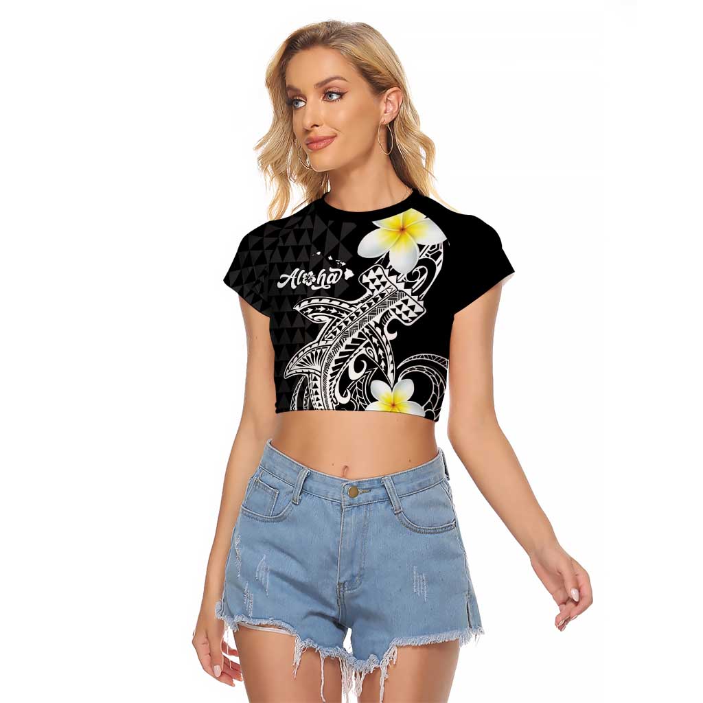 Aloha Hammerhead Shark Raglan Cropped T Shirt Black Hawaiian Kakau Tribal Tattoo
