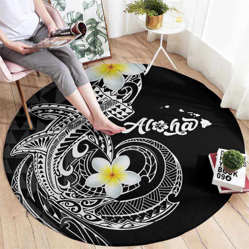 Aloha Hammerhead Shark Round Carpet Black Hawaiian Kakau Tribal Tattoo LT9 - Polynesian Pride