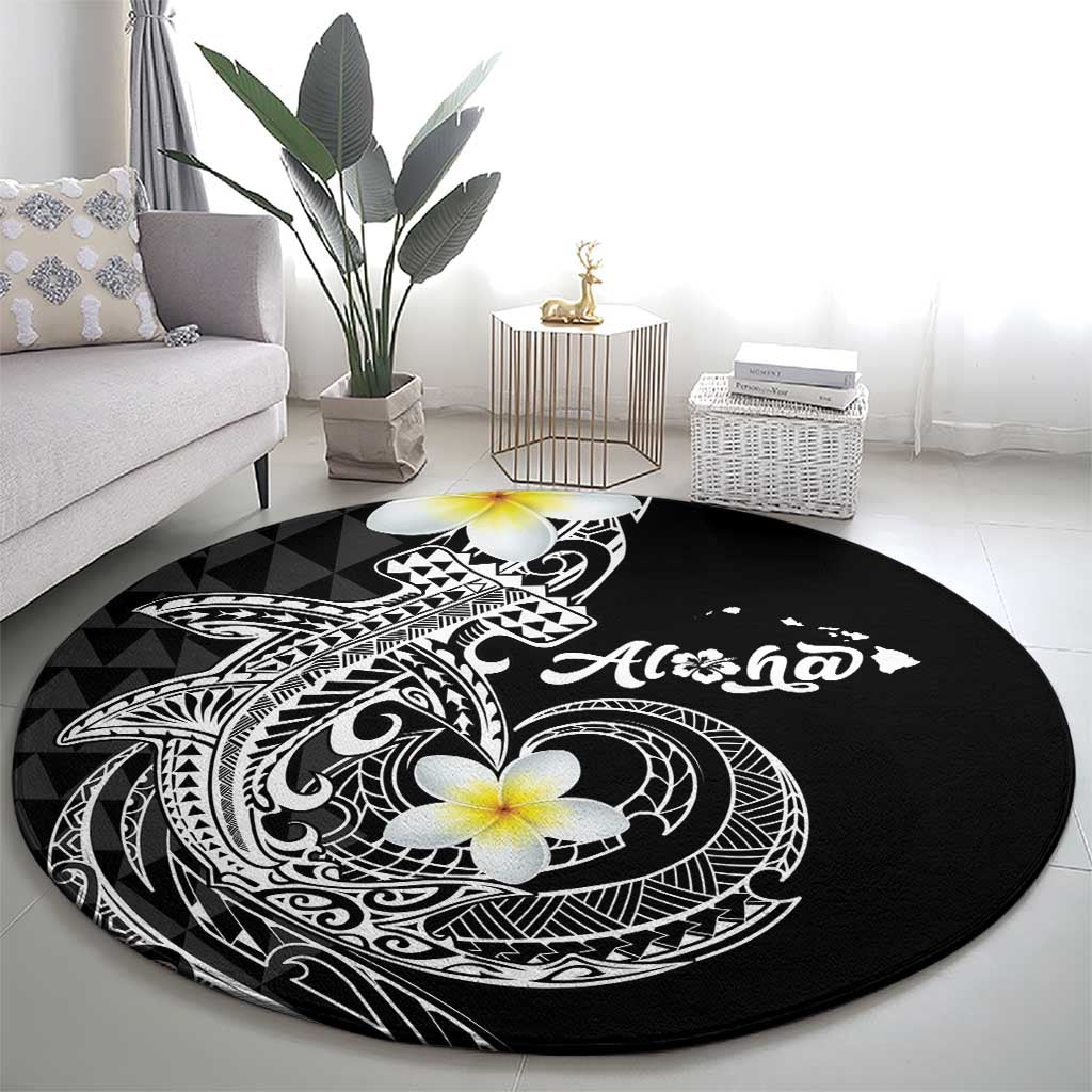 Aloha Hammerhead Shark Round Carpet Black Hawaiian Kakau Tribal Tattoo LT9 - Polynesian Pride