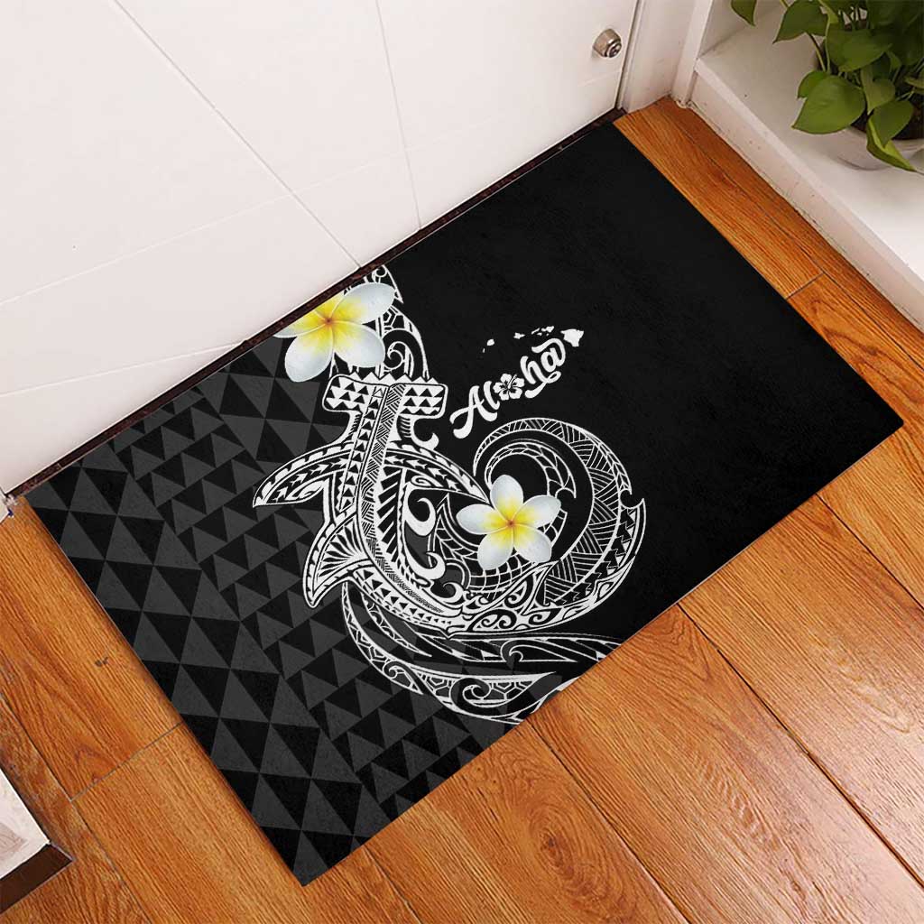 Aloha Hammerhead Shark Rubber Doormat Black Hawaiian Kakau Tribal Tattoo LT9 - Polynesian Pride