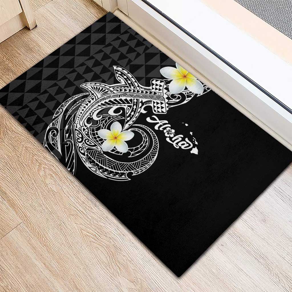 Aloha Hammerhead Shark Rubber Doormat Black Hawaiian Kakau Tribal Tattoo LT9 - Polynesian Pride