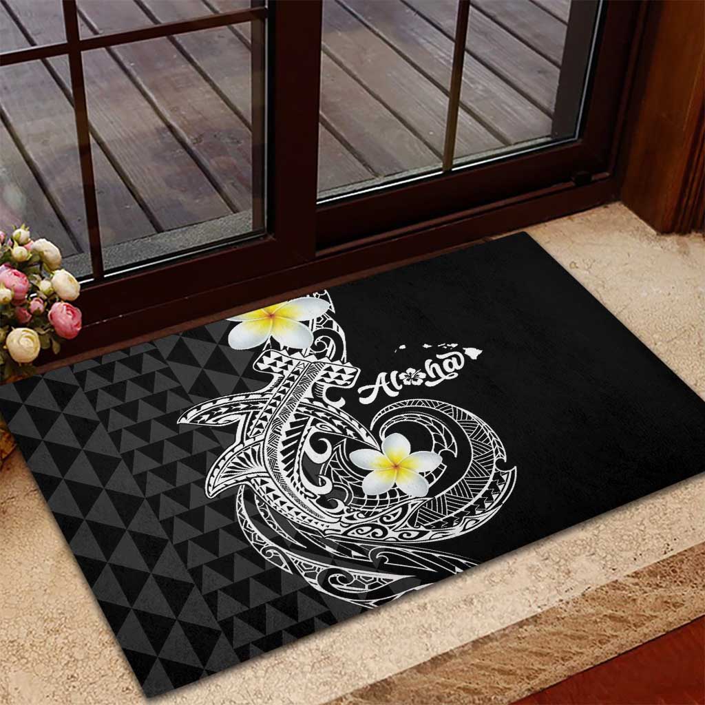 Aloha Hammerhead Shark Rubber Doormat Black Hawaiian Kakau Tribal Tattoo LT9 - Polynesian Pride