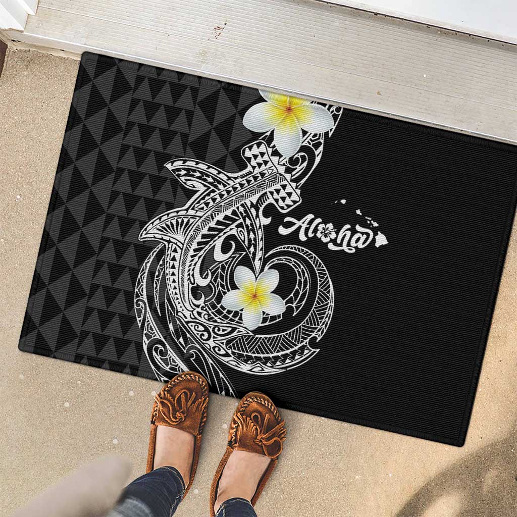 Aloha Hammerhead Shark Rubber Doormat Black Hawaiian Kakau Tribal Tattoo LT9 - Polynesian Pride