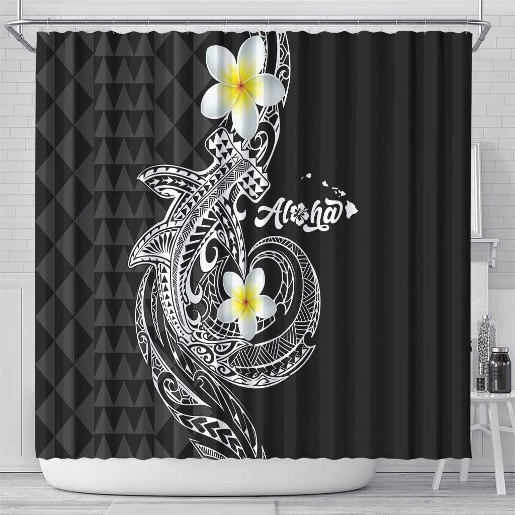 Aloha Hammerhead Shark Shower Curtain Black Hawaiian Kakau Tribal Tattoo