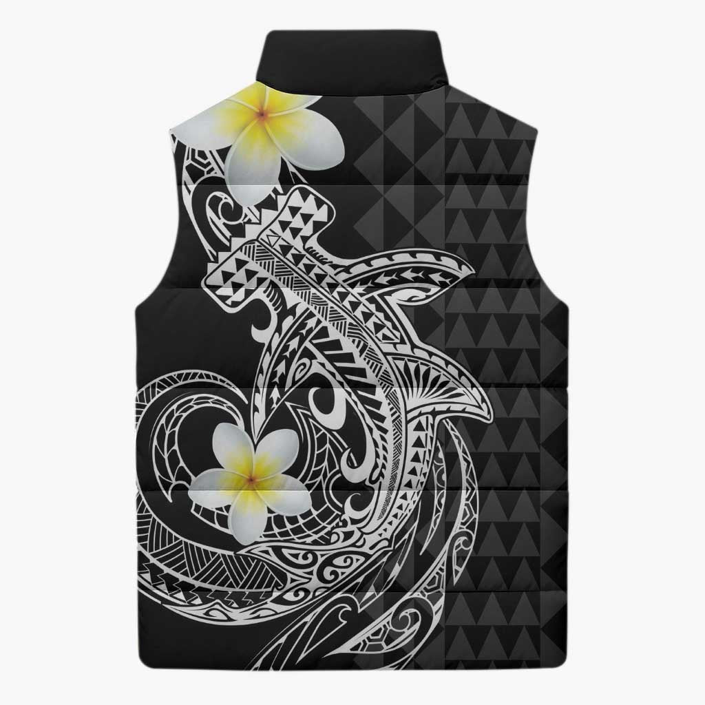 Aloha Hammerhead Shark Sleeveless Puffer Jacket Black Hawaiian Kakau Tribal Tattoo LT9 - Polynesian Pride