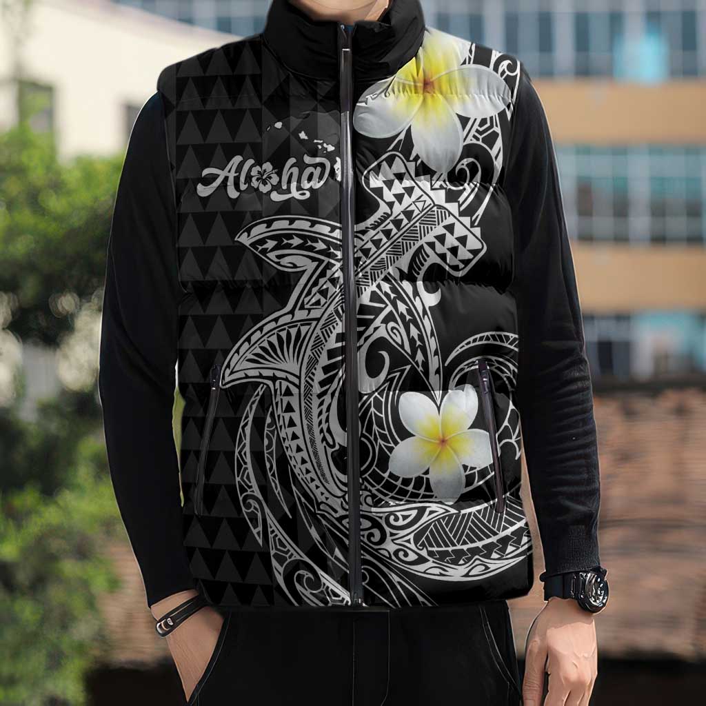 Aloha Hammerhead Shark Sleeveless Puffer Jacket Black Hawaiian Kakau Tribal Tattoo LT9 - Polynesian Pride