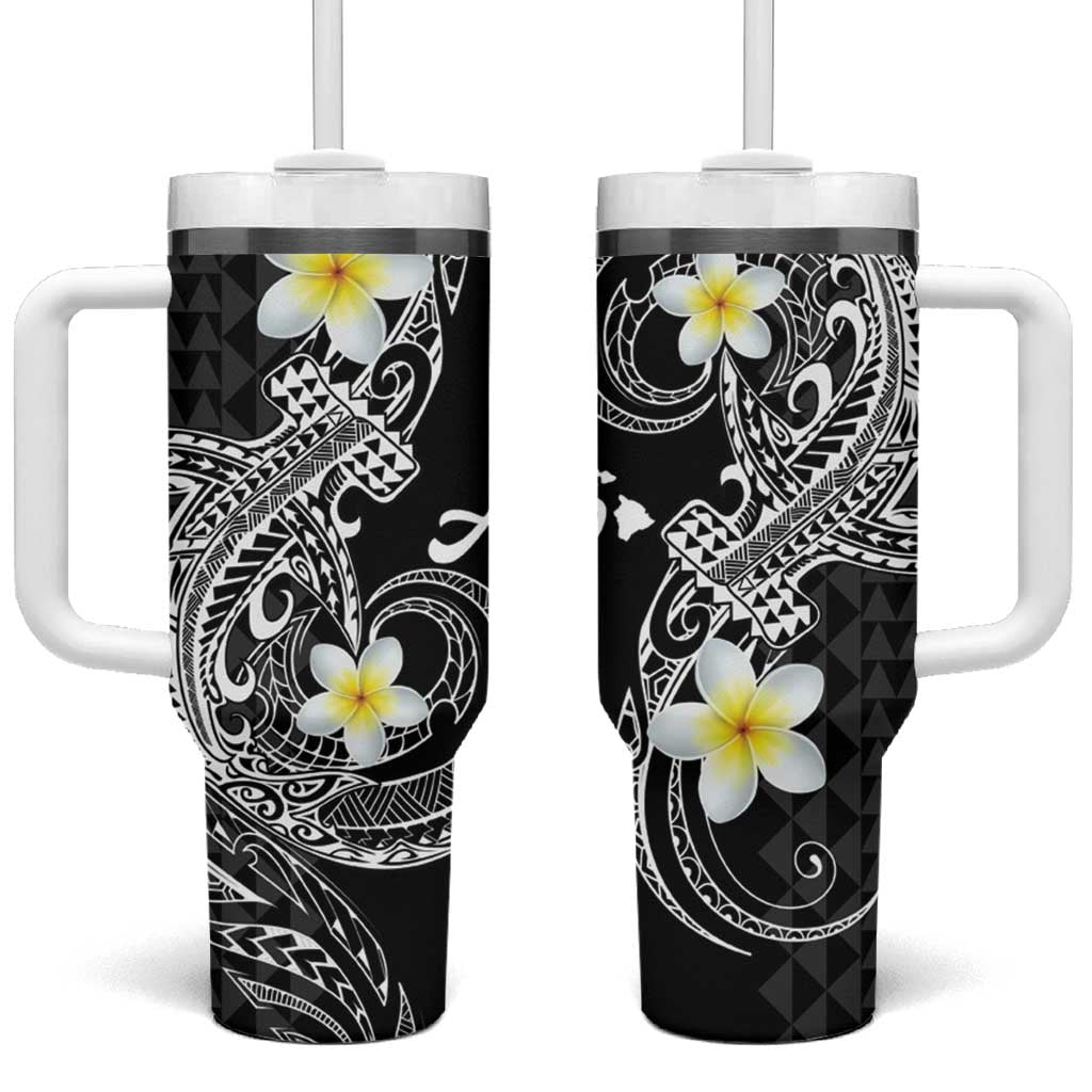 Aloha Hammerhead Shark Tumbler With Handle Black Hawaiian Kakau Tribal Tattoo
