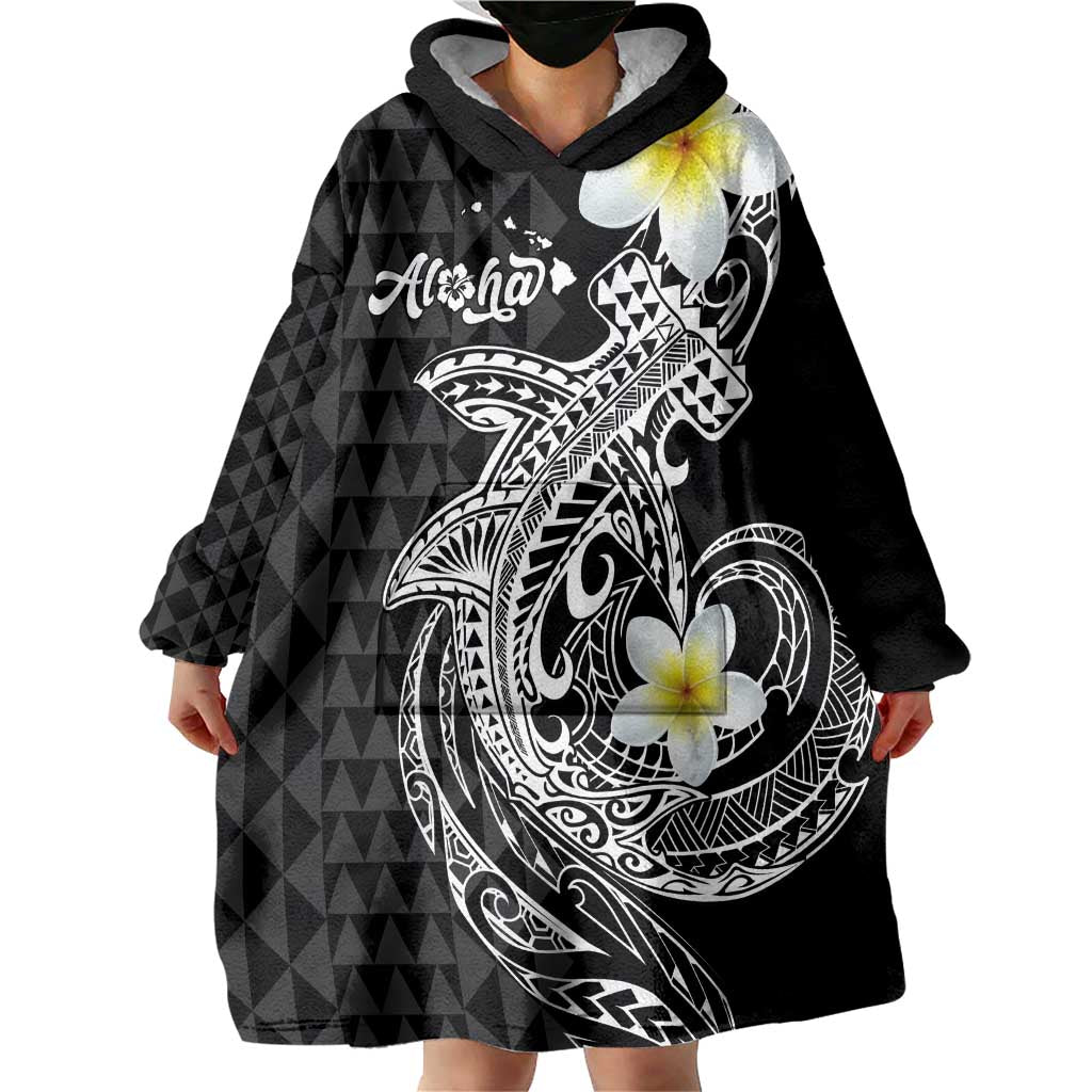 Aloha Hammerhead Shark Wearable Blanket Hoodie Black Hawaiian Kakau Tribal Tattoo LT9 - Polynesian Pride