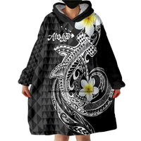 Aloha Hammerhead Shark Wearable Blanket Hoodie Black Hawaiian Kakau Tribal Tattoo LT9 - Polynesian Pride