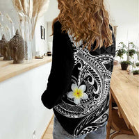 Aloha Hammerhead Shark Women Casual Shirt Black Hawaiian Kakau Tribal Tattoo