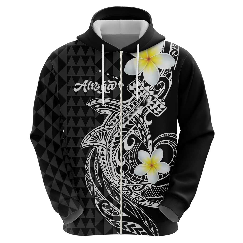 Aloha Hammerhead Shark Zip Hoodie Black Hawaiian Kakau Tribal Tattoo