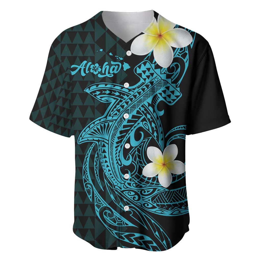 Aloha Hammerhead Shark Baseball Jersey Calypso Hawaiian Kakau Tribal Tattoo LT9 Blue - Polynesian Pride