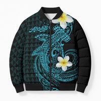 Aloha Hammerhead Shark Bomber Puffer Jacket Calypso Hawaiian Kakau Tribal Tattoo LT9 Unisex Blue - Polynesian Pride