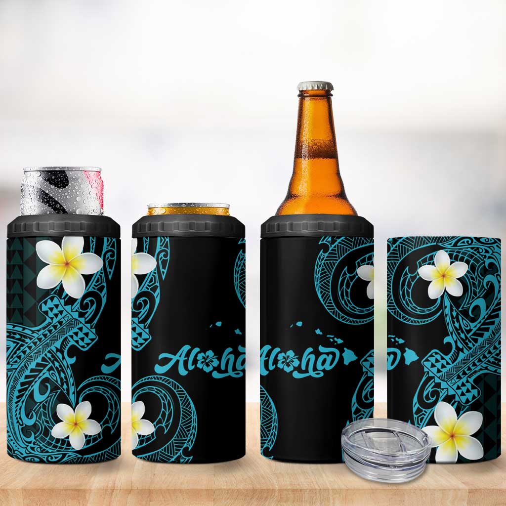 Aloha Hammerhead Shark 4 in 1 Can Cooler Tumbler Calypso Hawaiian Kakau Tribal Tattoo