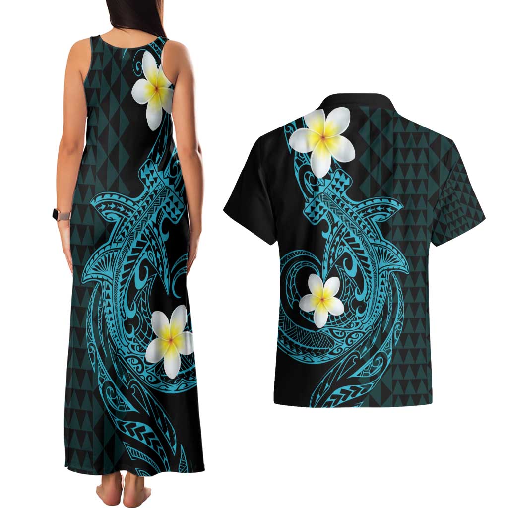 Aloha Hammerhead Shark Couples Matching Tank Maxi Dress and Hawaiian Shirt Calypso Hawaiian Kakau Tribal Tattoo LT9 - Polynesian Pride