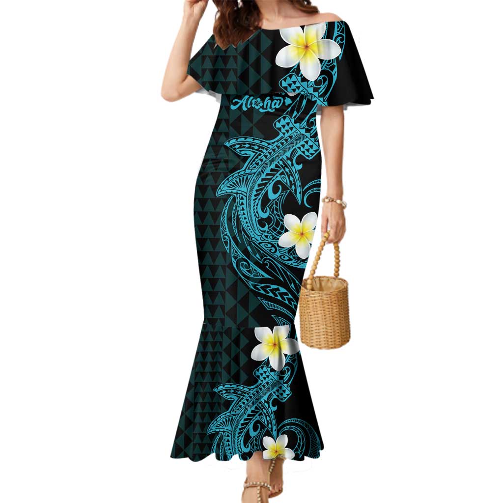 Aloha Hammerhead Shark Family Matching Mermaid Dress and Hawaiian Shirt Calypso Hawaiian Kakau Tribal Tattoo