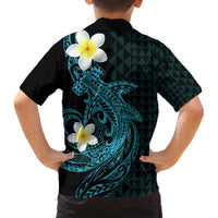Aloha Hammerhead Shark Family Matching Off The Shoulder Long Sleeve Dress and Hawaiian Shirt Calypso Hawaiian Kakau Tribal Tattoo