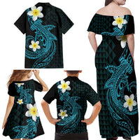 Aloha Hammerhead Shark Family Matching Off Shoulder Maxi Dress and Hawaiian Shirt Calypso Hawaiian Kakau Tribal Tattoo
