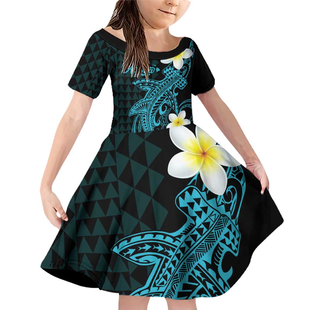 Aloha Hammerhead Shark Family Matching Off Shoulder Short Dress and Hawaiian Shirt Calypso Hawaiian Kakau Tribal Tattoo