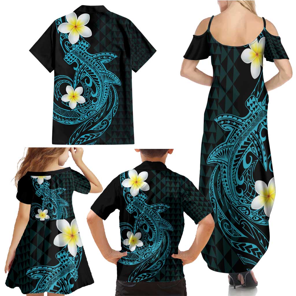 Aloha Hammerhead Shark Family Matching Summer Maxi Dress and Hawaiian Shirt Calypso Hawaiian Kakau Tribal Tattoo