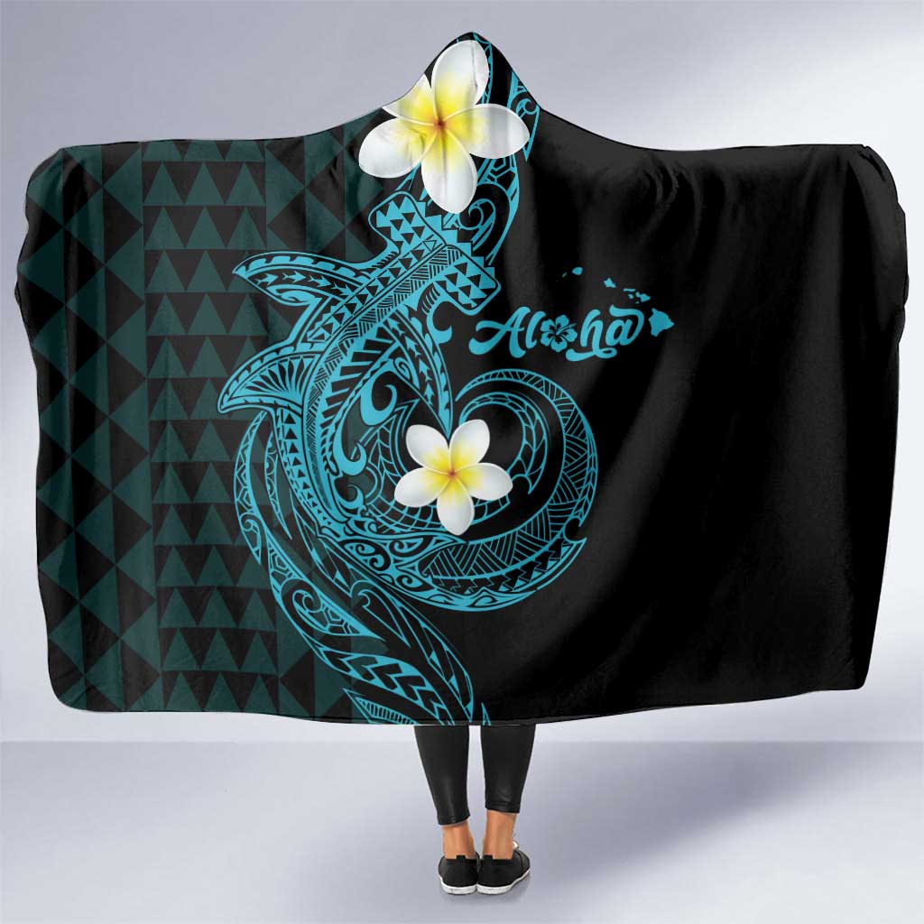 Aloha Hammerhead Shark Hooded Blanket Calypso Hawaiian Kakau Tribal Tattoo LT9 One Size Blue - Polynesian Pride